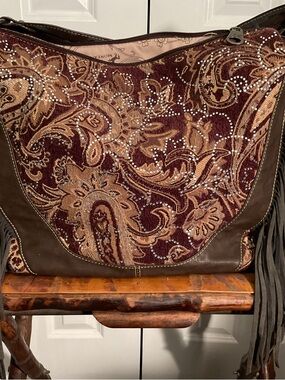 Montana West Tan and Brown Fringe Paisley Shoulder Bag